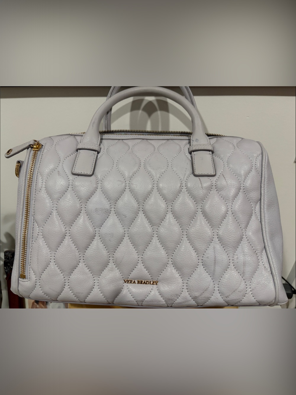 Vera Bradley Quilted Satchel in Light Lavender-Gray with Gold Hardware